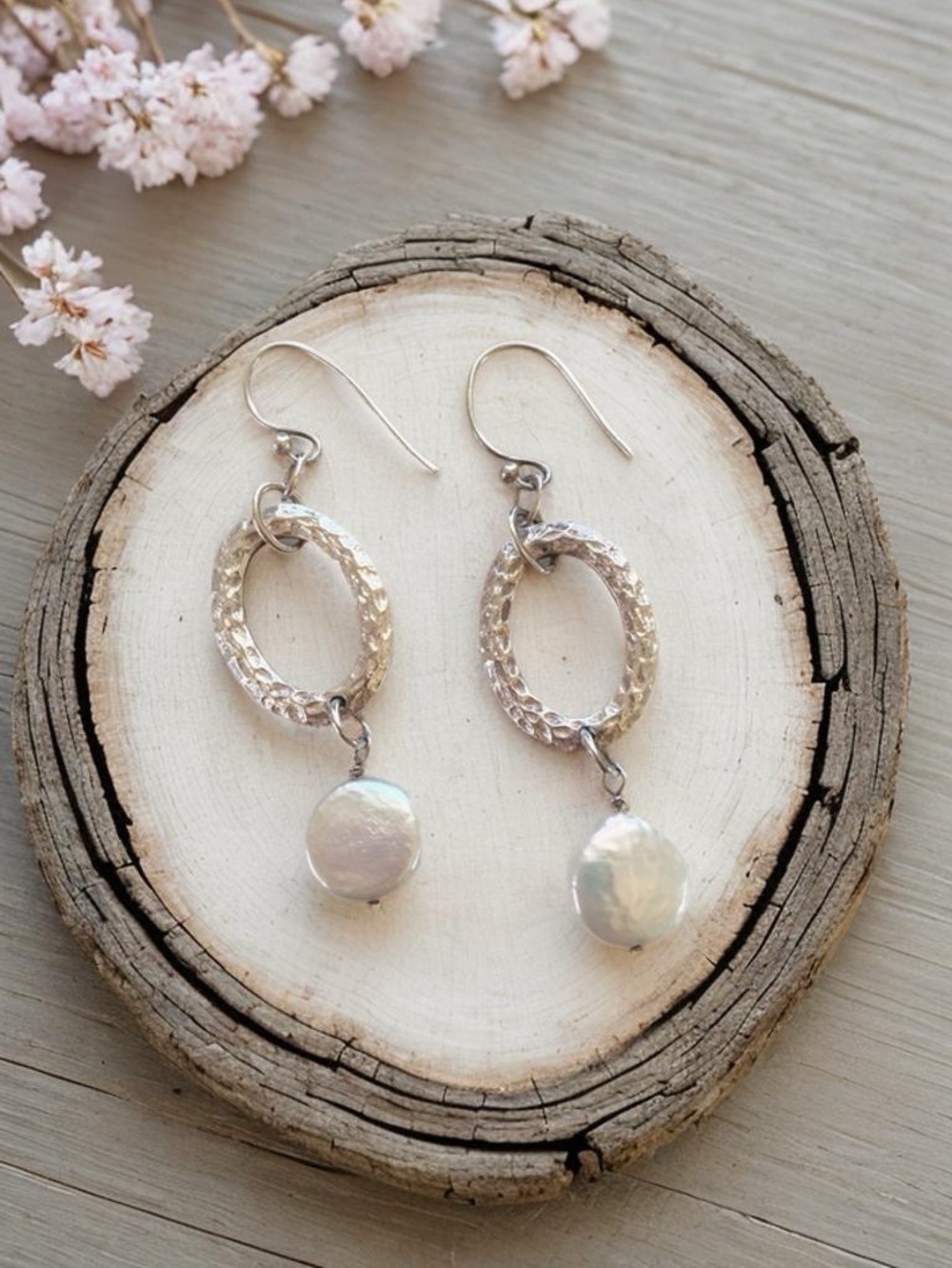 Silpada Sterling Silver Hammered Coin Pearl Drop Earrings W1253